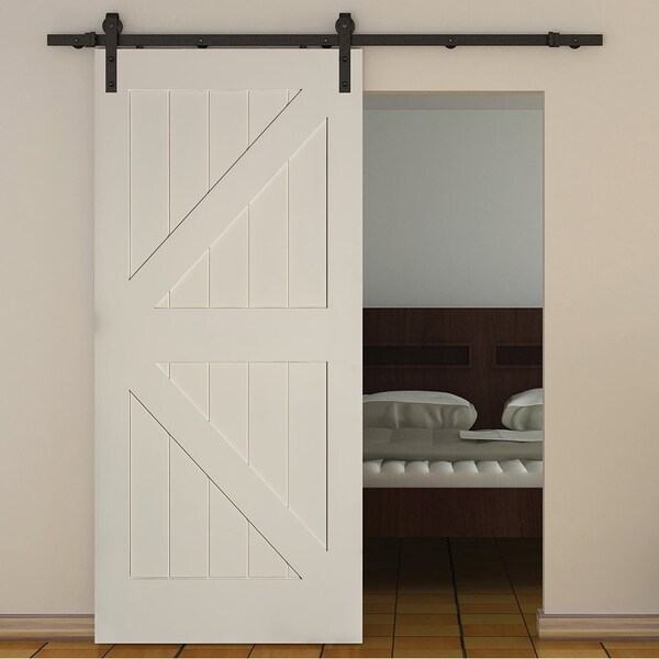 Codel Doors 42" x 84 " Primed 2-Panel K-Bar Barn Door with Black Hardware - 3670PRI8402K-H7MB