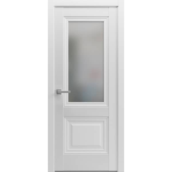 Sartodoors Solid French Door 30 x 84in, White Silk W/ Frosted Glass, Single Regular Panel Frame Trims Handle - LUCIA8822ID-WS-3084