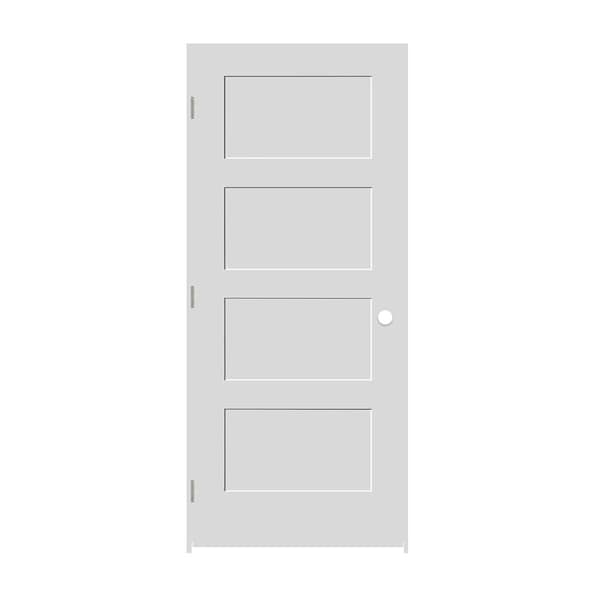 Codel Doors 34" x 80" x 1-3/8" Primed 4-Panel Equal Panel Interior Shaker 6-9/16" RH Prehung Door - 2168PRI8444RH156916