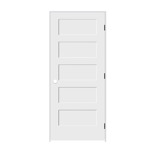 Trimlite 32"x84"x13/8" Primed 5Panel Equal Panel Interior Shaker 71/4" LH Prehung Door Black Hinges - 2870PRI8405LH1D714