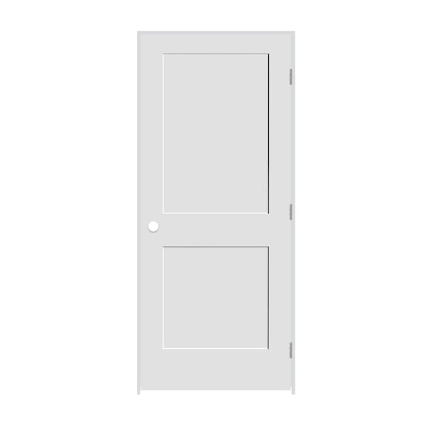 Trimlite 24" x 80" x 1-3/8" Primed 2-Panel Interior Shaker 4-9/16" LH Prehung Door with Brushed Chrome Hinges - 2068PRI8402LH26D4916