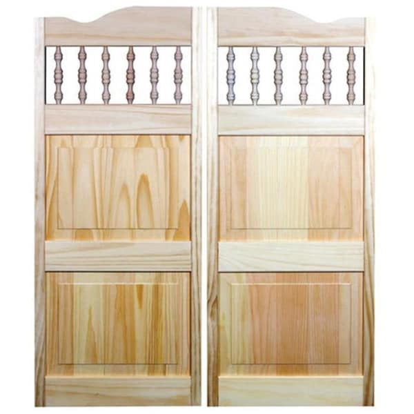 Parche 32 x 42 in. Carson City Spindle Top Cafe Door, Unfinished Pine - PA3042536
