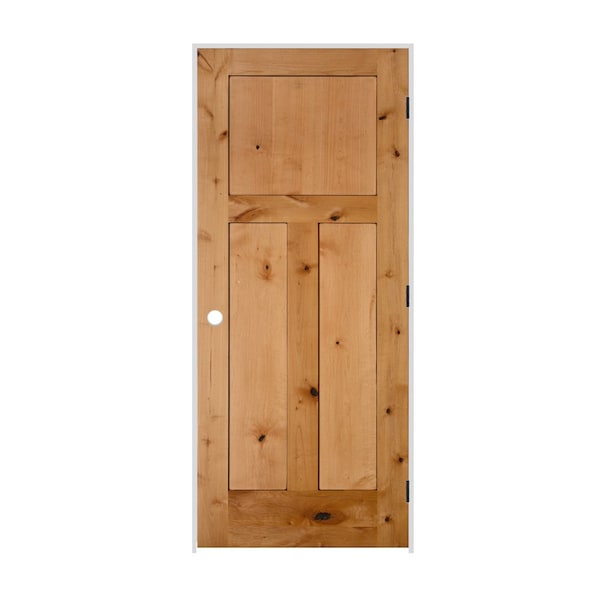 Codel Doors 18" x 80" x 1-3/8" Knotty Alder 3-Panel Mission Interior Shaker 7-1/4" LH Prehung Door w/Blk Hinges - 1668SKA8403LH1D714