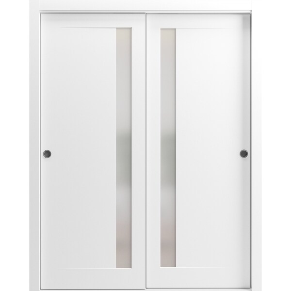 Sartodoors Sturdy Barn Door 18 x 96in, Matte Black W/ Frosted Glass, 6.6FT Rail Hangers Heavy Hardware Set - SETE6933BD-B-BLK-1896