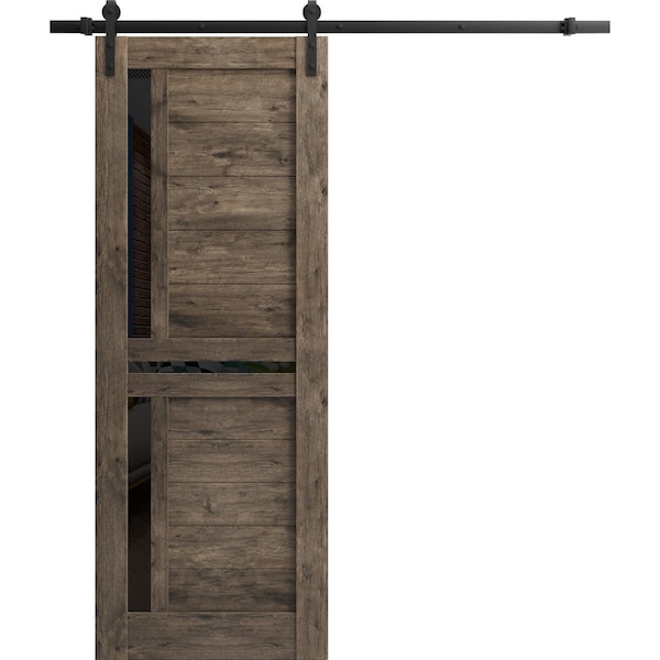 Sartodoors Sliding French Pocket Door 36 x 96in, Light Grey Oak W/ Frosted Glass, Kit Trims Rail Hardware - SETE6933PD-OAK-3696