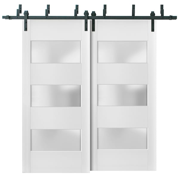 Sartodoors Barn Bypass Interior Door, 56" x 80", White - LUCIA4070BBB-BEM-56