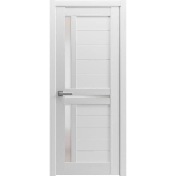 Sartodoors Sturdy Dbl Barn Door 56 x 96in, Nordic White W/ Frosted Glass, SS 13FT Rail Hangers Heavy Set - QUADRO4445DB-S-NOR-5696
