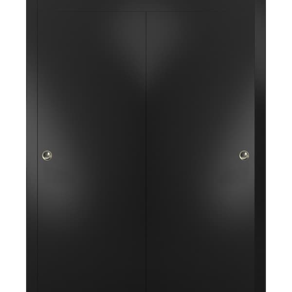 Sartodoors Closet Bypass 60x84"  Planum 0010 Black Matte Top Mount Rails Moldings Trims  Set Modern - PLANUM10DBD-BLK-6084
