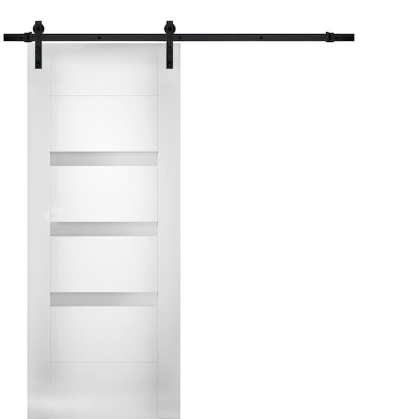 Vdomdoors Modern 18x80" Opaque Glass / Sete 6900 White Silk / 6.6' Rail Track  Hardware Set / Panel Interior - SETE6900BD-B-WS-18