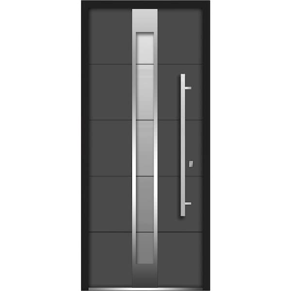 Vdomdoors Front Exterior Prehung Frosted Glass Steel Door 36x80 " Deux 1717 GraphiteLite&Stainless Inserts - DEUX1717ED-GRE-36-LH