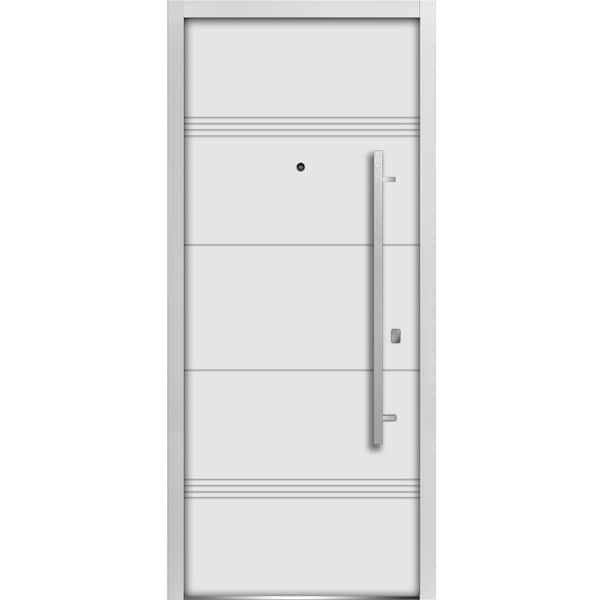 Vdomdoors Front Exterior Prehung Steel Door 36x80 " Left-HandDeux 1705 White EnamelHorizontal Lines Modern - DEUX1705ED-BEM-36-LH