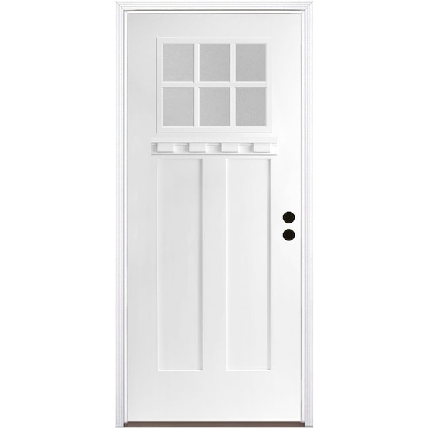 Codel Doors 36" x 80" Primed White Shaker Exterior Fiberglass Door - 3068LHISPSFHER2066C491610BB