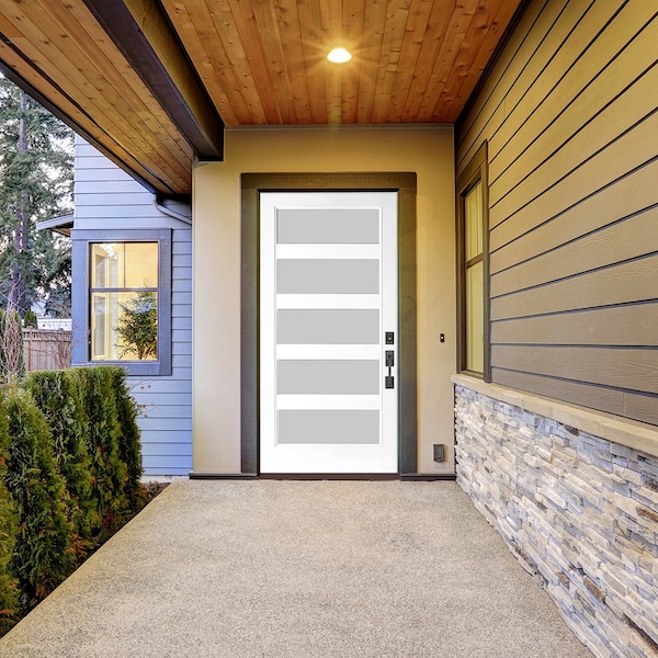 Codel Doors 36" x 80" Primed White Contemporary Flush-Glazed Exterior Fiberglass Door - 3068RHISPSF20F5LC49161DB