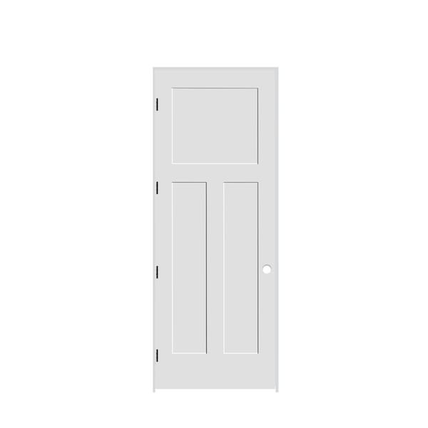 Codel Doors 24" x 96" x 1-3/8" Primed 3-Panel Mission Interior Shaker 6-9/16" RH Prehung Door w/Mtt Blk Hngs - 2080PRI8403RH10B6916