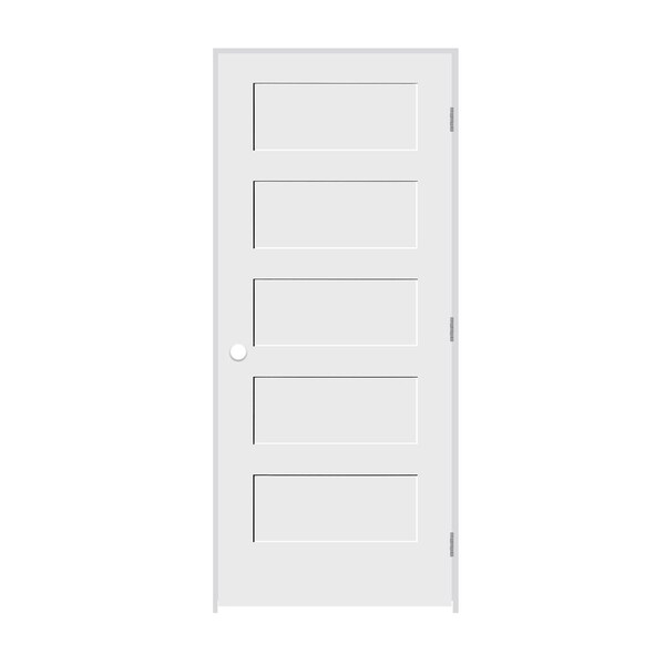 Codel Doors 36" x 80" x 1-3/8" Primed 5-Panel Equal Panel Interior Shaker 7-1/4" LH Prehung Door - 3068PRI8405LH26D714