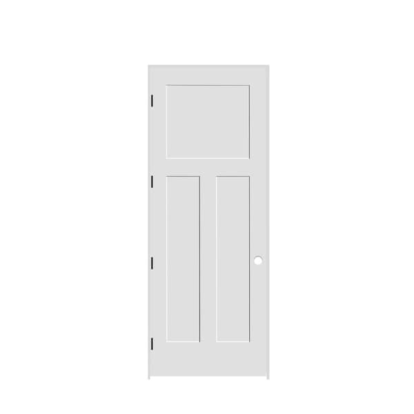 Codel Doors 36" x 96" x 1-3/8" Primed 3-Panel Mission Interior Shaker 4-9/16" RH Prehung Door with Black Hinges - 3080PRI8403RH1D4916
