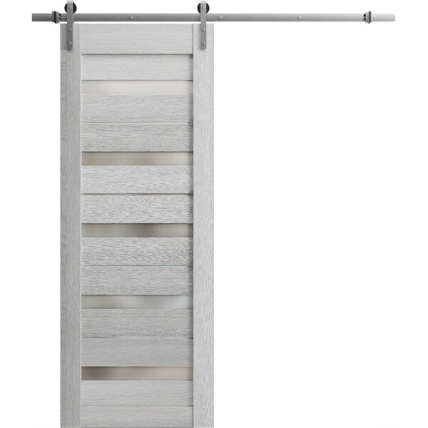Sartodoors Slab Barn Door Panel 36 x 84in, Matte Black Frosted Glass, Pocket Closet Sliding - QUADRO4113S-BLK-3684