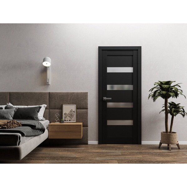 Sartodoors Slab Barn Door Panel 36 x 84in, Matte Black Frosted Glass, Pocket Closet Sliding - QUADRO4113S-BLK-3684