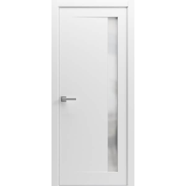 Sartodoors Solid French Door 24 x 96in, Planum 0660 Painted White W/ Frosted Glass, Sgl Panel Frame Trim - PLANUM0660ID-BEM-2496