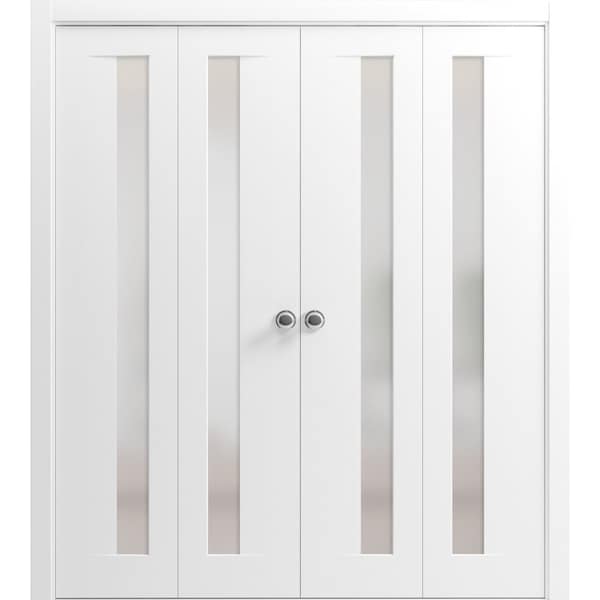Sartodoors Sliding French Pocket Door 28 x 80in, Sete 6933 Matte Black W/ Frosted Glass, Kit Trims Rail Hardware - SETE6933PD-BLK-28