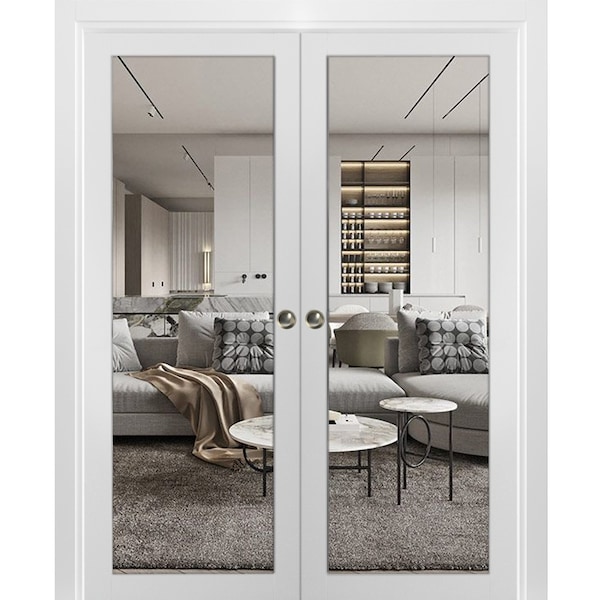 Sartodoors Double Pocket Interior Door, 84" x 80", White - LUCIA2166DP-BEM-84