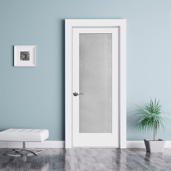 Codel Doors 32" x 80" x 1-3/8" Primed 1-Lite with Rain Tempered Glass Interior French 7-1/4" RH Prehung Door - 2868PRI1501RAITRH15714