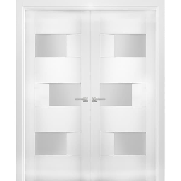 Vdomdoors Double Pocket Interior Door, 56" x 80", White - SETE6933DD-WS-64