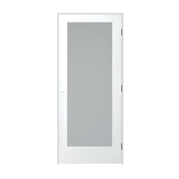 Trimlite Primed 1Lite Satin Etch Tempered Glass Interior French 49/16" LH Prehung Door Black Hinges - 3068PRI1501SATTLH1D4916