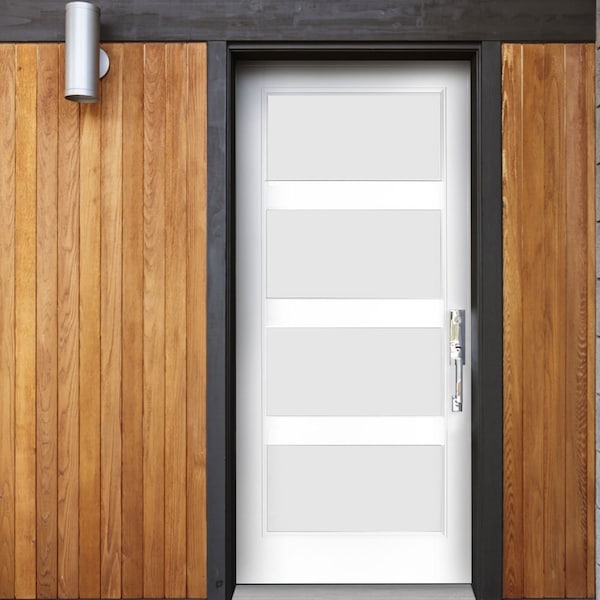 Codel Doors 32" x 80" Primed White Contemporary Flush-Glazed Exterior Fiberglass Door - 2868LHISPSF20F4LS491626DM