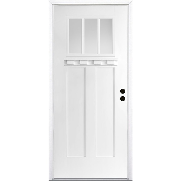 Codel Doors 32" x 80" Primed White Shaker Exterior Fiberglass Door - 2868LHISPSFHER2033C691610BM