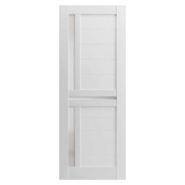 Sartodoors Slab Barn Door Panel 32 x 80in, Veregio 7288 White Silk W/ Frosted Glass, Pocket Closet Sliding - VEREGIO7288S-WS-32