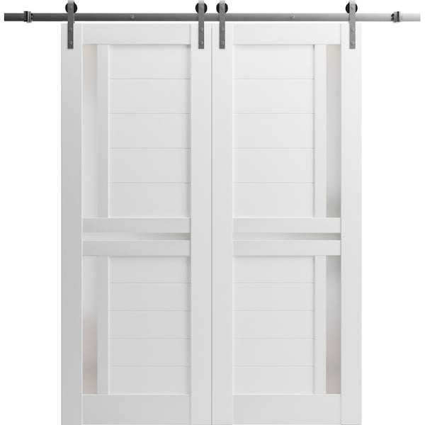Sartodoors Sliding Closet Bypass Doors 36 x 80in, Quadro 4445 Nordic White W/ Frosted Glass, Sturdy Rails - QUADRO4445DBD-NOR-36