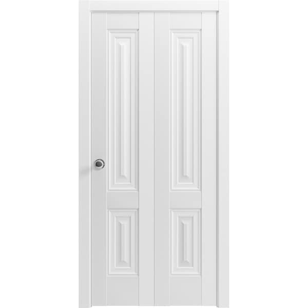 Sartodoors Solid French Door 42 x 80in, Light Grey Oak W/ Frosted Glass, Single Regular Panel Frame Trims Handle - SETE6933ID-OAK-42