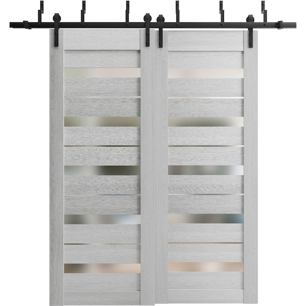 Sartodoors Sliding Closet Bi-fold Doors 56 x 96in, Quadro 4113 Matte Black W/ Frosted Glass, Sturdy Tracks - QUADRO4113BF-BLK-5696