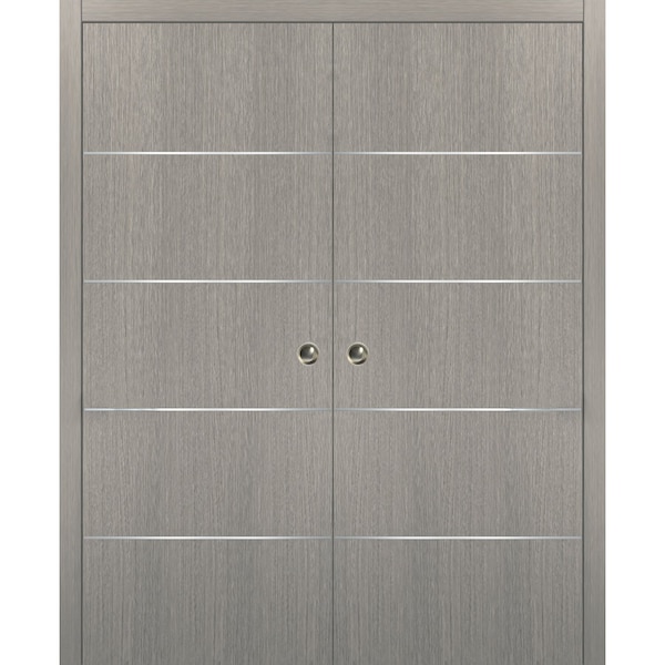 Sartodoors Modern Double Pocket 56x96 Frames Planum 0020 Grey Oak Kit Trims Rail Hardware Wood  Sliding Closet - PLANUM20DP-SD-5696