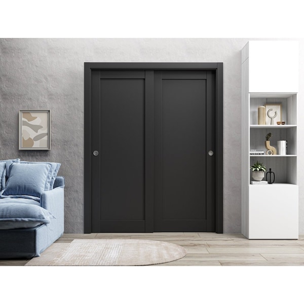 Sartodoors Sliding Closet Bypass Doors 84 x 96in, Quadro 4111 Matte Black, Sturdy Rails Moldings Trims - QUADRO4111DBD-BLK-8496