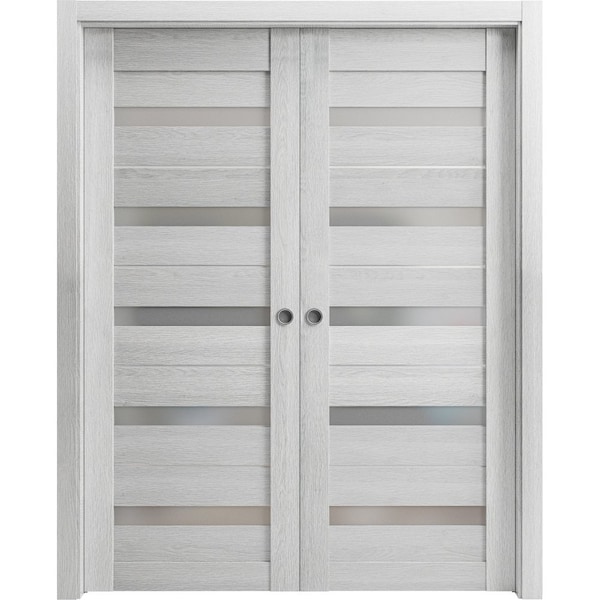 Sartodoors Sliding Closet Bypass Doors 84 x 96in, Quadro 4111 Matte Black, Sturdy Rails Moldings Trims - QUADRO4111DBD-BLK-8496