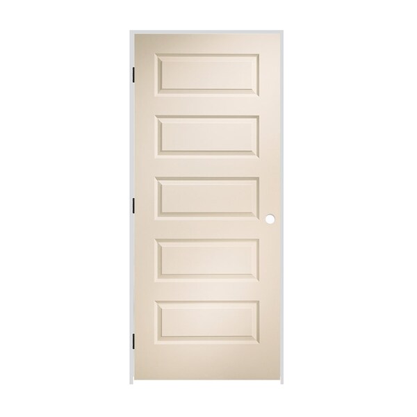Codel Doors 30" x 80" x 1-3/8" Primed 5-Panel Rockport Molded Hollow Core 6-9/16" RH Prehung Door w/Mtt Blk Hngs - 2668MHCROCRH10B6916