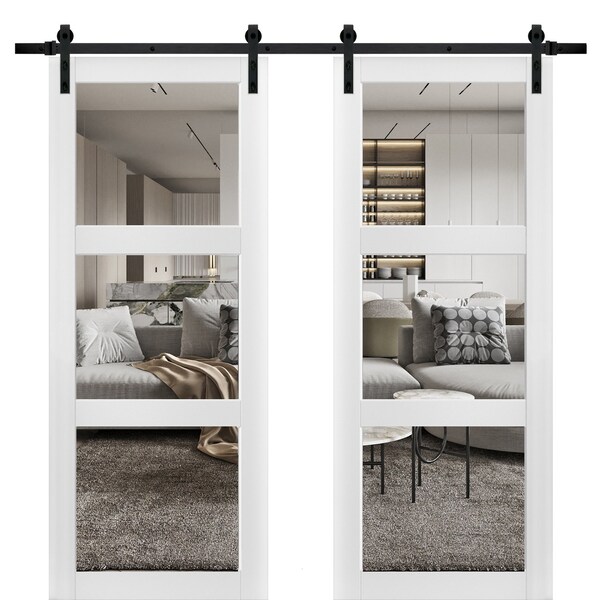 Sartodoors Double Barn Interior Door, 84" x 84", White - LUCIA2555DB-BEM-8484