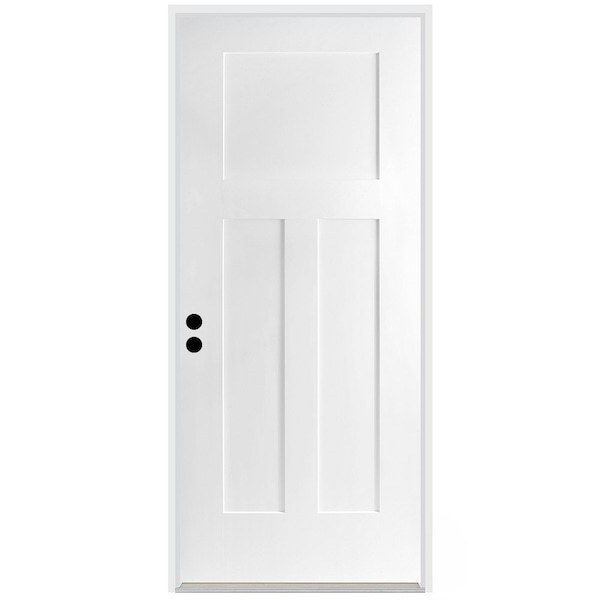 Codel Doors 36" x 80" Primed White Shaker Exterior Fiberglass Door - 3068RHISPSF3PSHK69161DM