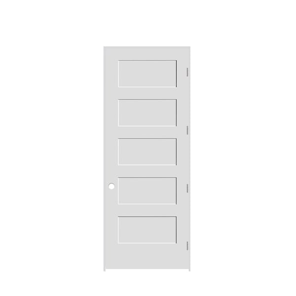 Codel Doors 24" x 96" x 1-3/8" Primed 5-Panel Equal Panel Interior Shaker 7-1/4" LH Prehung Door - 2080PRI8405LH26D714