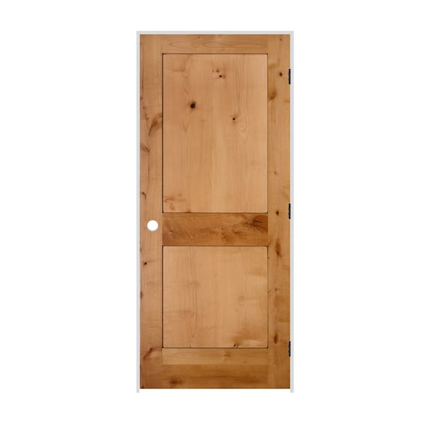 Codel Doors 24" x 80" x 1-3/8" Knotty Alder 2-Panel Interior Shaker 4-9/16" LH Prehung Door w/Matte Black Hinges - 2068SKA8402LH10B4916