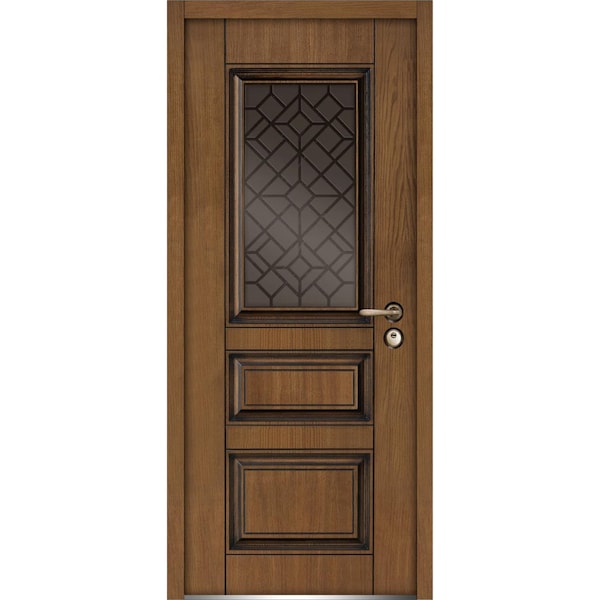 Vdomdoors Front Exterior Prehung Steel Door 36x80 " InswingBallucio 1720 Natural OakPanel Inserts Classic - BALLUCIO1720ED-OAK-36-LH