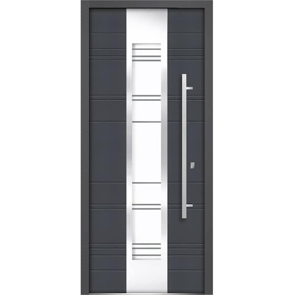 Vdomdoors Front Exterior Prehung Frosted Glass Steel Door 36x80 " InswingDeux 0757 GraphiteLite Inserts - DEUX0757ED-GRE-36-LH