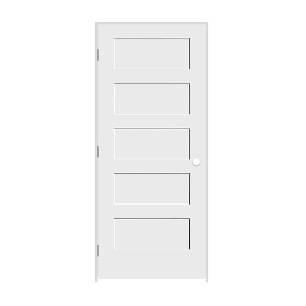 Trimlite 32"x80"x13/8" Primed 5Panel Equal Panel Interior Shaker 71/4" RH Prehung Door Brushed Chrome Hinges - 2868PRI8405RH26D714