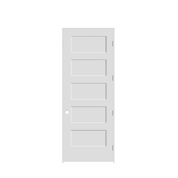 Codel Doors 36" x 96" x 1-3/8" Primed 5-Panel Equal Panel Interior Shaker 7-1/4" LH Prehung Door w/Stn Nckl Hngs - 3080PRI8405LH15714