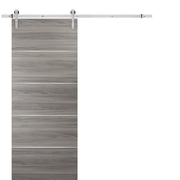 Sartodoors Grey 28x84  Steel  Planum 0020 Ginger Ash Rail 6.6' Hangers Silver Set Modern Core Flush - PLANUM20BD-GA-S-2884