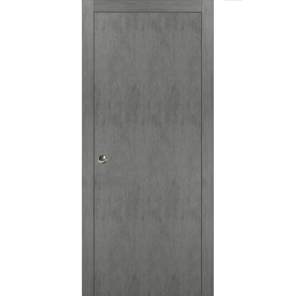 Sartodoors Sliding French Pocket 42x84" Planum 0010 Concrete Kit Trims Rail Hardware Wood Interior Bedroom - PLANUM0010PD-BTN-4284