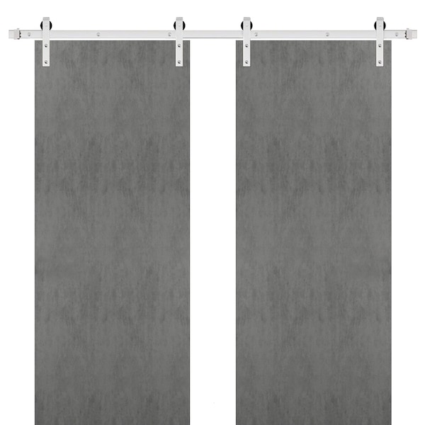 Sartodoors Double 36x80" with Planum 0010 Concrete Stainless Steel 13' Rail Hangers  Set Panel Interior - PLANUM0010DB-S-BTN-36