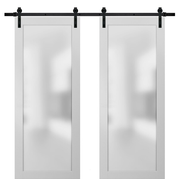 Sartodoors Sliding Lite Double 72x80 Planum 2102 White Silk 13' Rails Hangers Stops Hardware Set Modern Core - PLANUM2102DB-WS-72